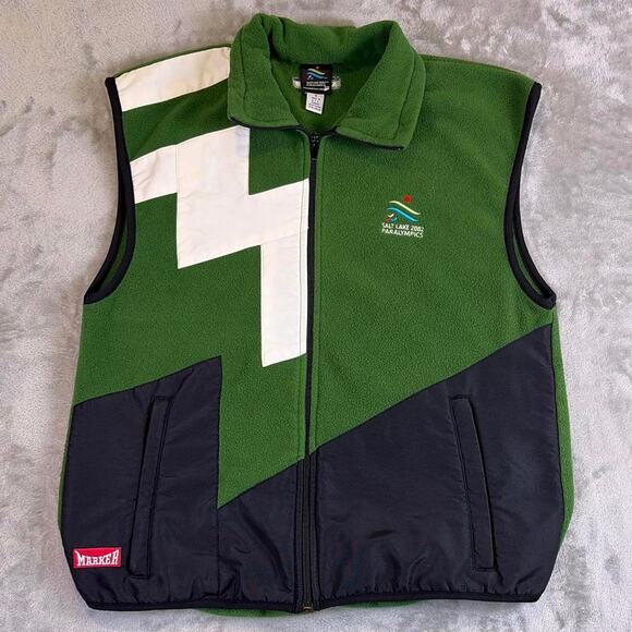 USA Olympics Other - VTG Salt Lake 2002 Paralympics Fleece Vest Men’s Small Green FullZip Olympic Ski